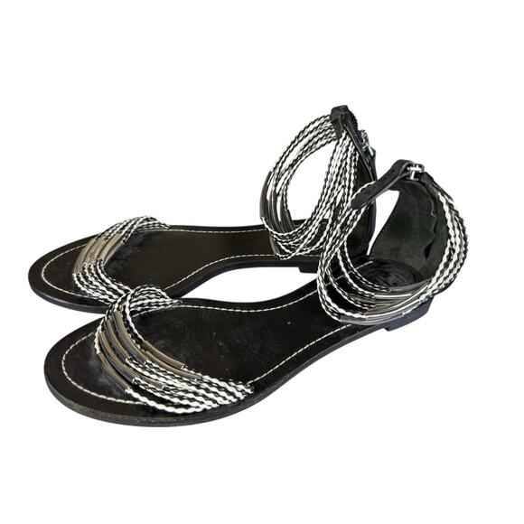 Tory Burch Annabelle Black White Twist Strap Sandals Size 7.5 Zip Back Flat - Picture 5 of 8